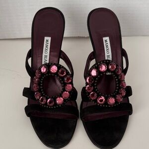 Manolo Blahnik Black and Purple Embellished Heels